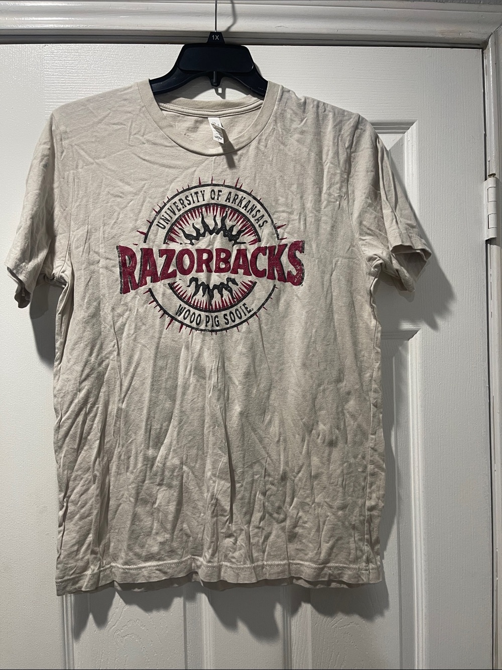 Bella Canvas Beige Razorbacks Graphic Tee with Red Logo